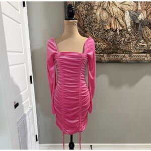 Wild Fable Dress Juniors Small Pink Velvet Ruched Bodycon Long Sleeve Mini